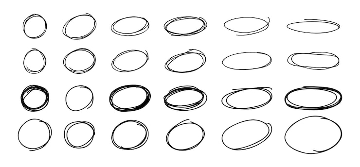 Vektör highlight oval circle hand drawn doodle frames free pencil round lines round brush mark vector