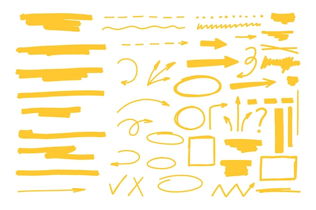 highlighter collection brush lines isolated in white background