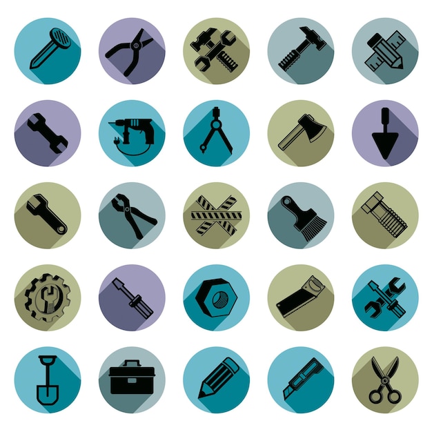 highly detailed work tools collection, carpentry and industry tools. repair instruments isolated on white. technical theme icons.