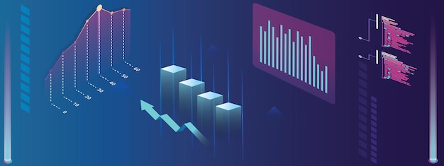 hightech hologram with shining investment financial data vector graphic stock market graph