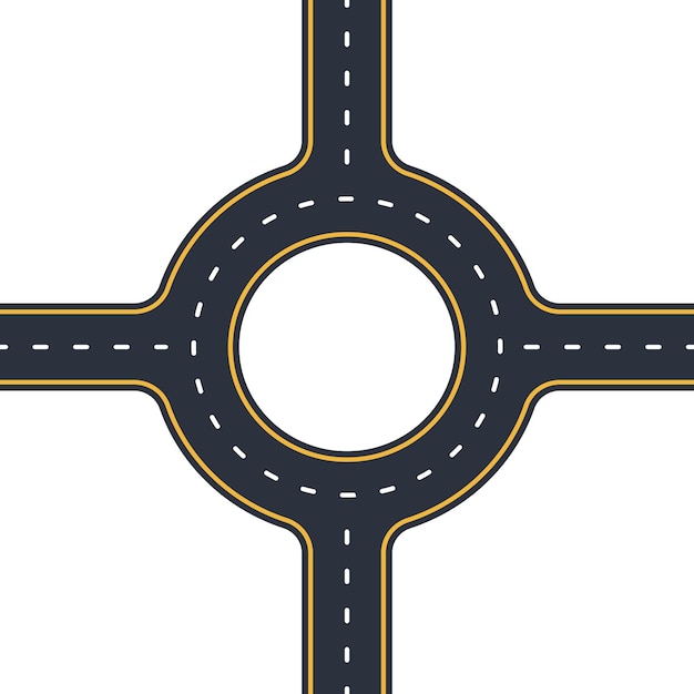 Highway traffic circle City road junction round street markings crossroad asphalt road twist flat vector illustration Roundabout road