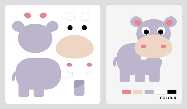 Hippopotamus patterns for applique patchwork felt and paper crafts in cut and paste puzzle patterns