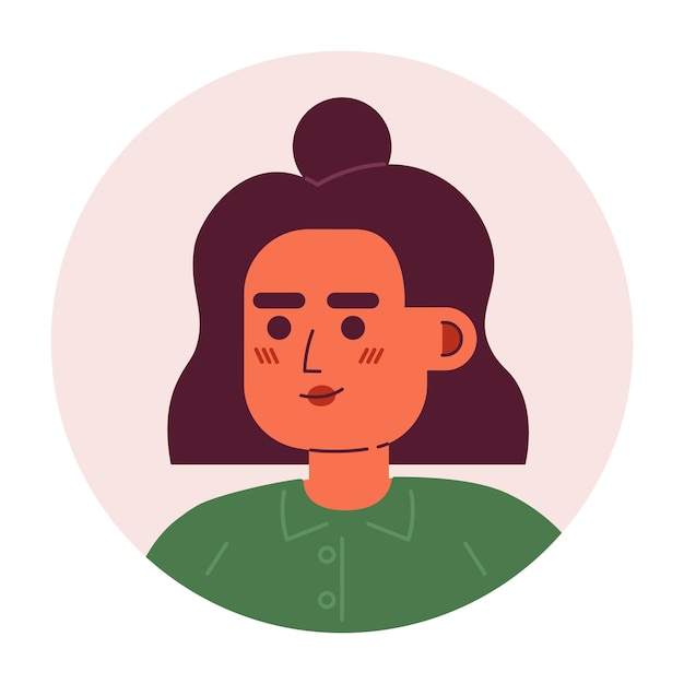 hispanic girl with messy bun hairstyle semi flat vector character head pretty woman editable cartoon avatar icon face emotion colorful spot illustration for web graphic design animation