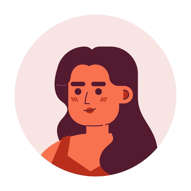 Hispanic woman with shrewd look semi flat vector character head Trendy curly hairstyle Editable cartoon avatar icon Face emotion Colorful spot illustration for web graphic design animation