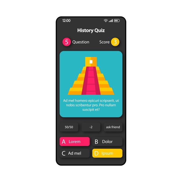 history test quiz smartphone interface vector template