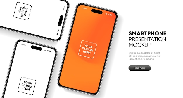 Højkvalitets 3D smartphone mockup med forskellige engel og isoleret baggrund til fremvisning af en mobil app
