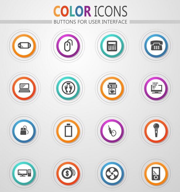 Home appliances icons on round white buttons with color strokes