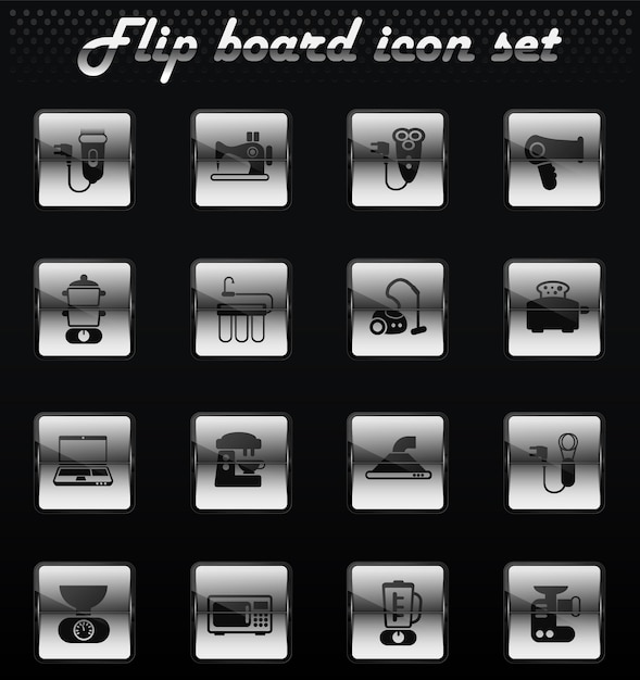 Home appliances vector flip mechanical icons for user interface design