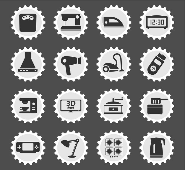 Home applicances icons on stylized round postage stamps