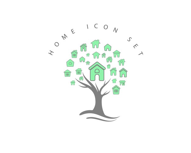 Home icon set on white background Premium Vector