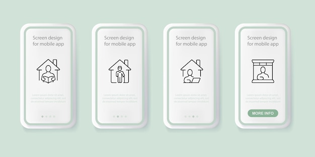 Home life line icon Stay home remote work house read book courier laptop window distance learning delivery housework Domesticity concept UI phone app screens Vector line icon for Business