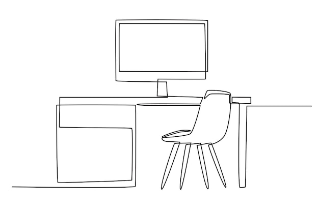 Home office concept oneline drawing
