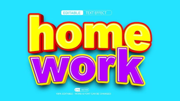 Home work editable text effect vector 3d style with background