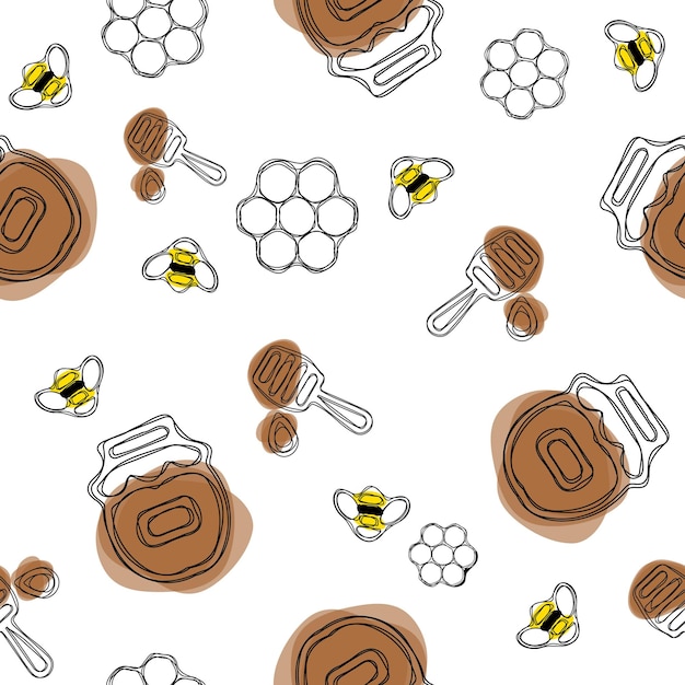 honey seamless pattern beekeeping product included bee honey dipper honeycomb