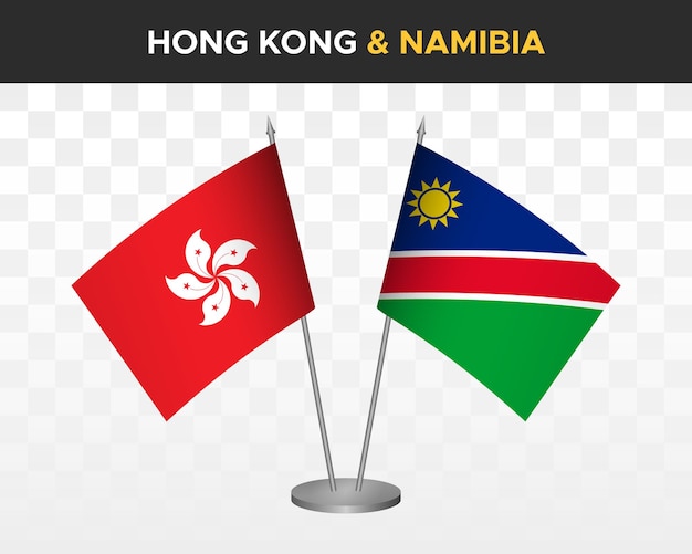 Hong Kong vs namibia desk flags mockup isolated 3d vector illustration table flag