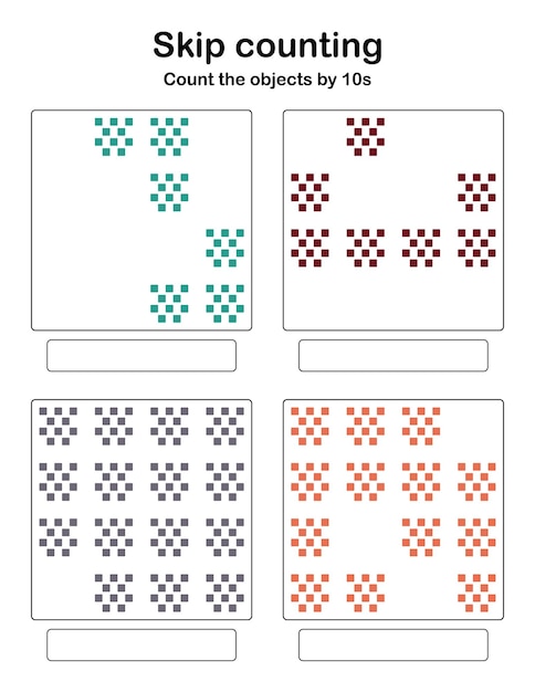 Hoppräkning – räkna objekten i 10-tal.