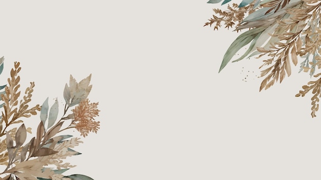 Horizontal Background with Watercolor Dry Leaves and Branches in Boho Style without Text Vector