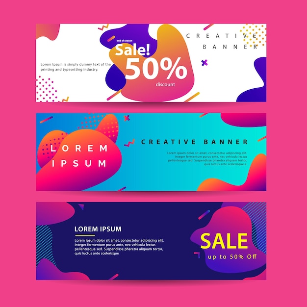 horizontal banner set with modern colorful fluid element web template modern flat material design