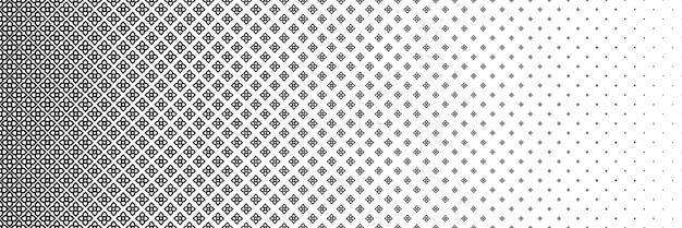 horizontal halftone of black beautiful digital flower for pattern and background