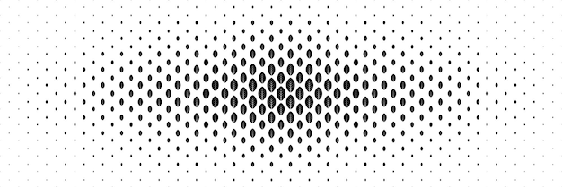 horizontal halftone of black leaves spread from center design for pattern and background