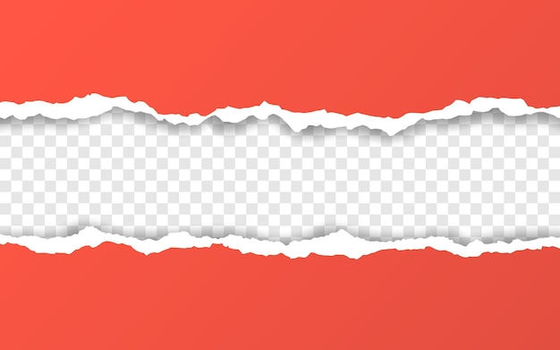 Horizontal torn paper edge. Ripped squared horizontal paper strips.  