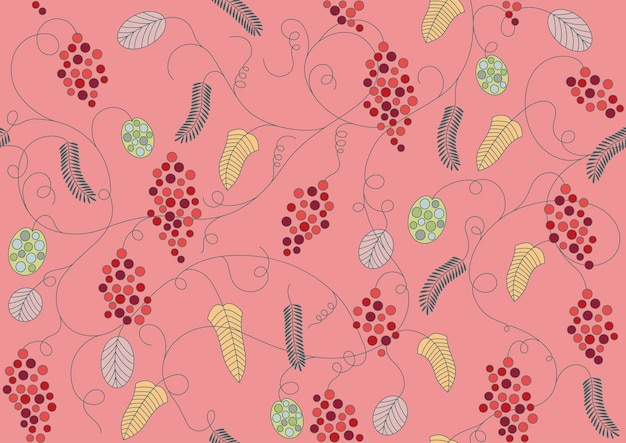 horizontally and vertically repeatable botanical vector background with flat plants drawings