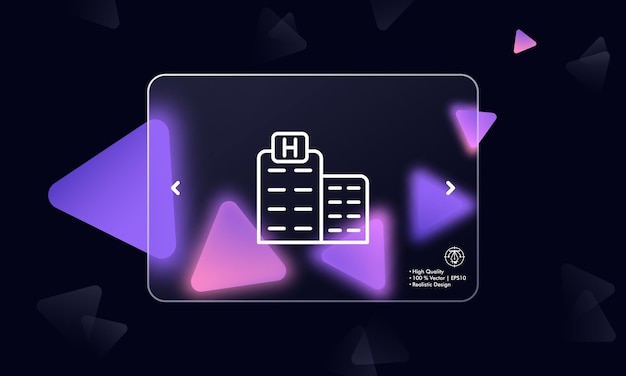 Hospital building line icon State private clinic emergency room treatment prescription patient ambulance paramedic doctor Healthcare concept Glassmorphism Vector line icon for Business