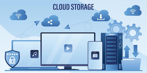 hosting network service or online database storage system cloud storage technology concept