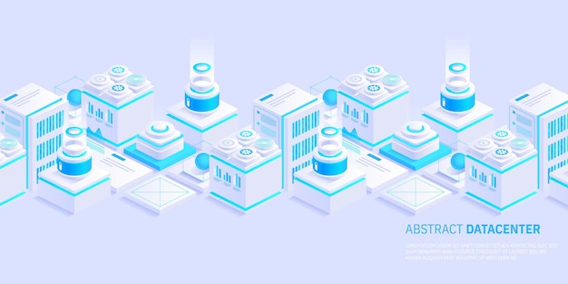Hosting server isometric vector illustration Abstract 3d datacenter or blockchain background