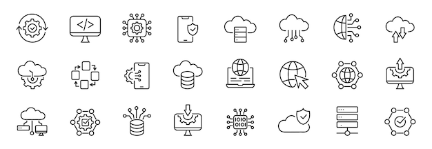 Hosting web line icons Website internet computer cloud technology digital service database Vector