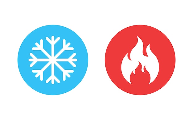 hot and cold icon in flat style snowflake and flame vector illustration on isolated background temperature sign business concept