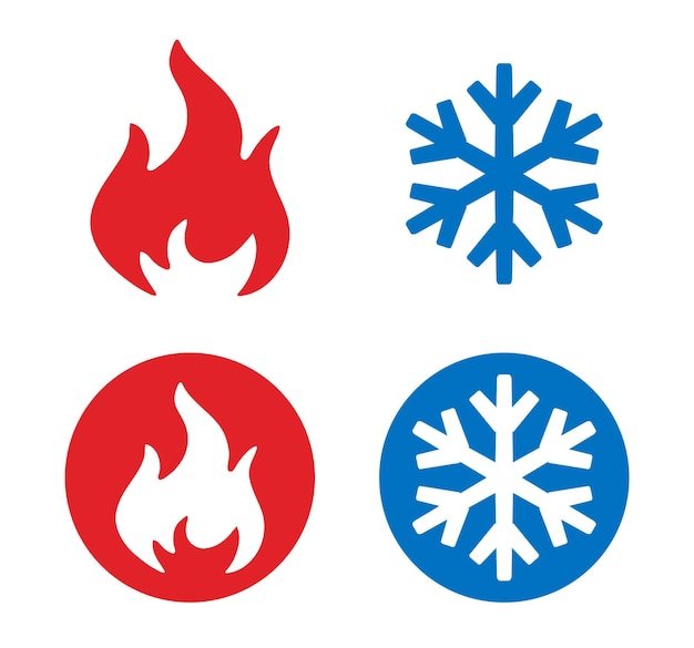 hot and cold temperature icon symbol snowflake and fire flame logo sign warm freeze snowflake