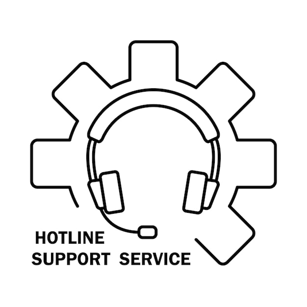 Hotline support service with headphones. Customer support helpdesk logo, symbol, assistant operator phoning badge, hotline communication. Concept of consultation, telemarketing, assistance. Vector