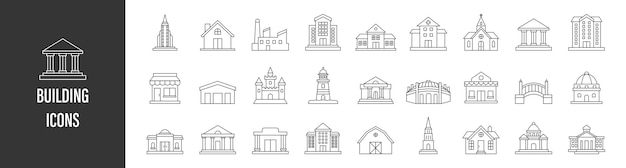 House and building line icon set Outline icons collection Building simple minimal thin line icons stock vector