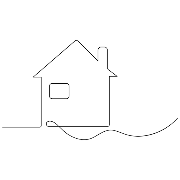 house icon single line art continuous one line drawing of isolated outline vector art