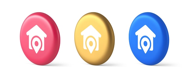 House location GPS route button distance navigation map pin pointer address 3d realistic icons