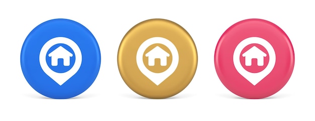 House map pin location button navigation panel web app GPS network pointer 3d realistic icon