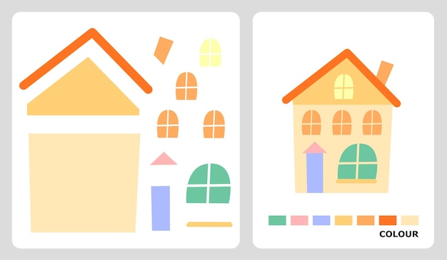 House patterns for applique patchwork and paper crafts in cut and paste puzzle patterns