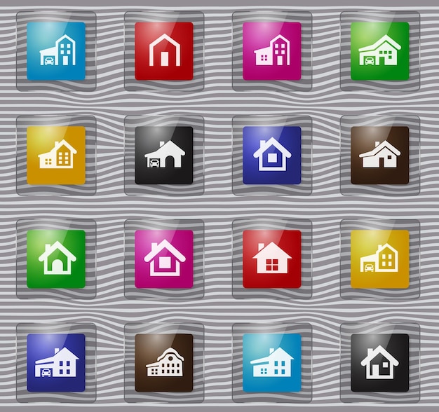 House type glass icon set