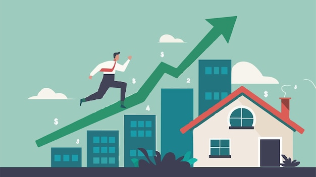 housing price rising up real estate or property growth concept businessman running on rising green