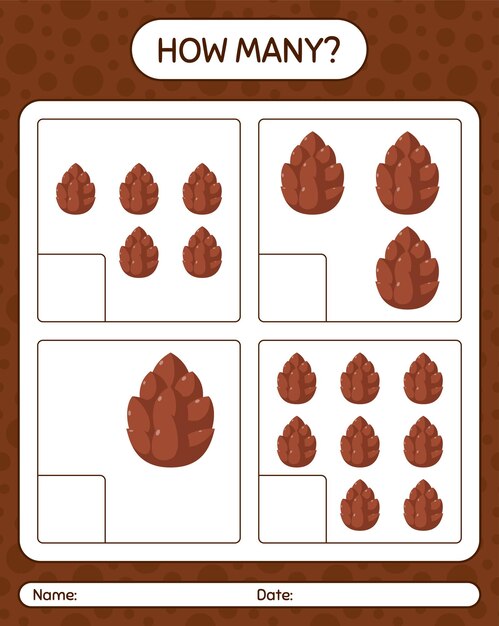How many counting game with pine cone. worksheet for preschool kids, kids activity sheet
