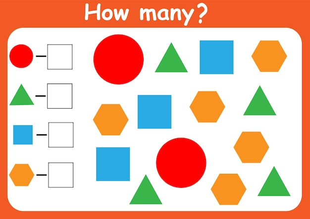 How many geometric shapes are there Counting game for children Math assignment for preschoolers