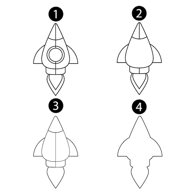 How To Draw Step by Step Space rocket Vector
