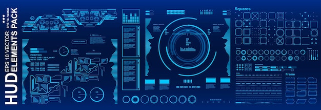 HUD elements mega set pack Dashboard blue display virtual reality technology screen Futuristic blue user interface