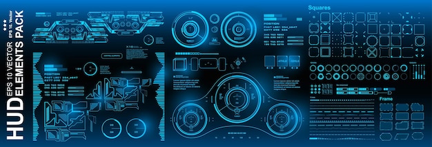 hud elements mega set pack dashboard blue display virtual reality technology screen futuristic blue user interface