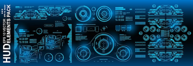 hud elements mega set pack dashboard blue display virtual reality technology screen futuristic blue user interface