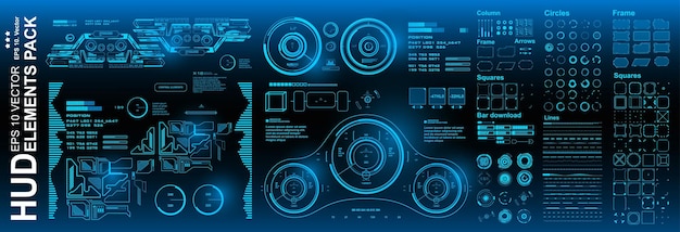 hud elements mega set pack dashboard blue display virtual reality technology screen futuristic blue user interface