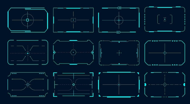 hud frame. futuristic game target borders, sci-fi empty banners for text, menu technology interface. vector lock target technology ui screens set