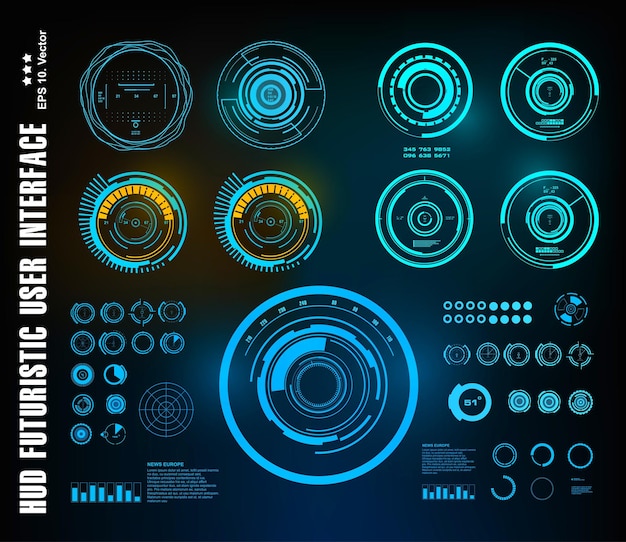 HUD futuristic blue user interface dashboard display virtual reality technology screen target