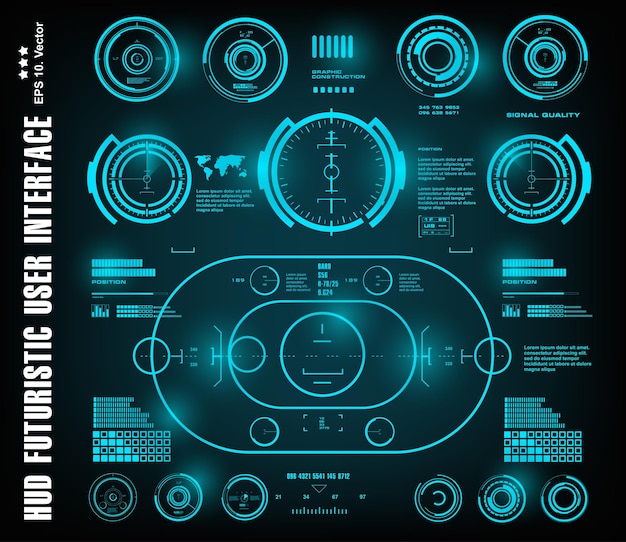 hud futuristic blue user interface dashboard display virtual reality technology screen target